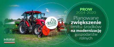 PROW 2014-2020: planowane zwiększenie limitu środków na modernizację gospodarstw rolnych (obszar D)