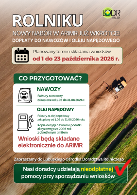 Dopłaty do nawozów i paliwa rolniczego - DARMOWE WSPARCIE DORADCÓW LODR