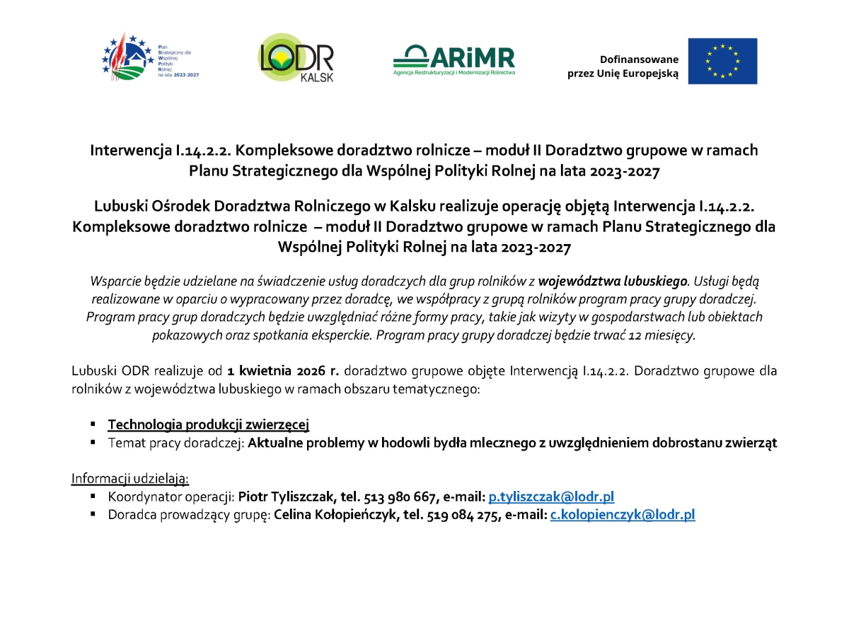 Interwencja Planu Strategicznego Doradztwo grupowe (I.14.2.2.) Technologia produkcji zwierzęcej