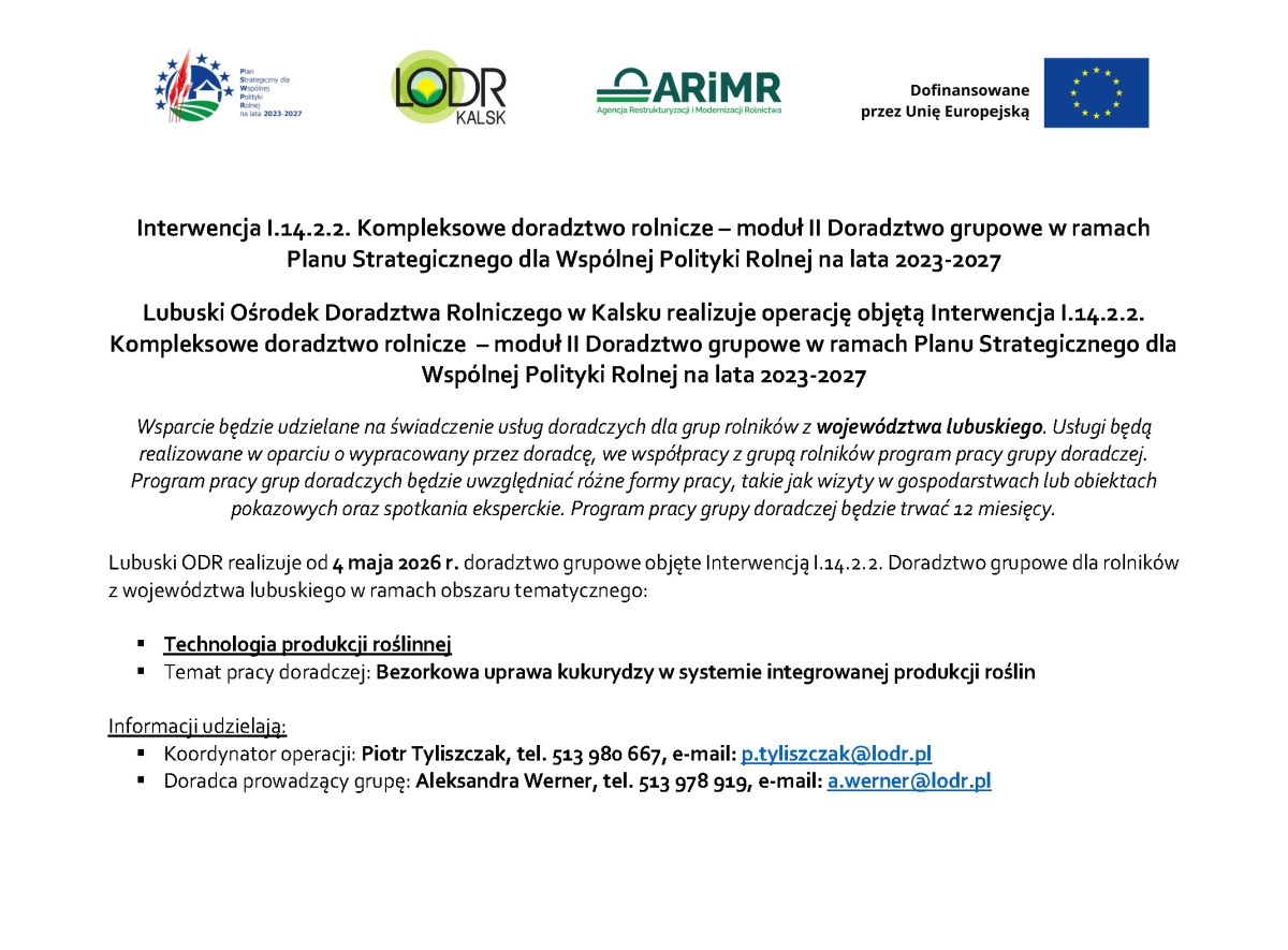 Interwencja Planu Strategicznego Doradztwo grupowe (I.14.2.2.) Technologia produkcji roślinnej