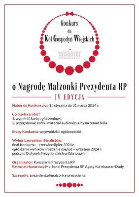 IV edycji Konkursu dla Kół Gospodyń Wiejskich o Nagrodę Małżonki Prezydenta RP