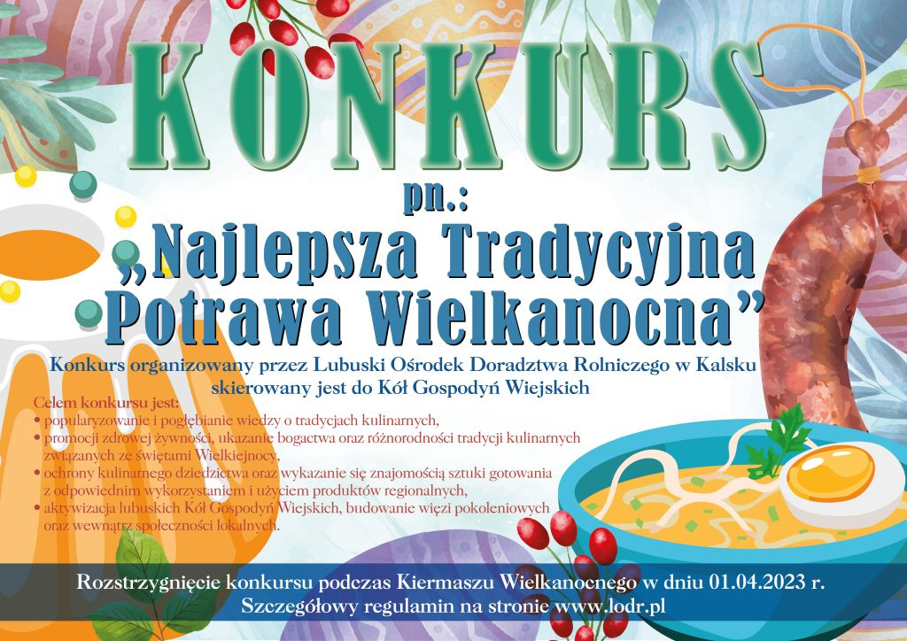 Konkurs dla Kół Gospodyń Wiejskich pt.: "NAJLEPSZA TRADYCYJNA POTRAWA WIELKANOCNA"
