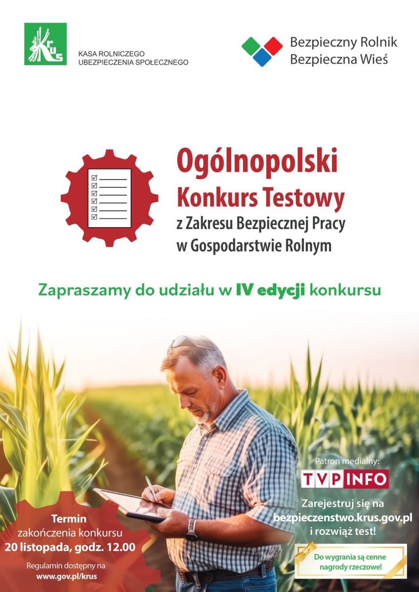 Konkurs KRUS: ,,Bezpieczny rolnik, bezpieczna wieś”