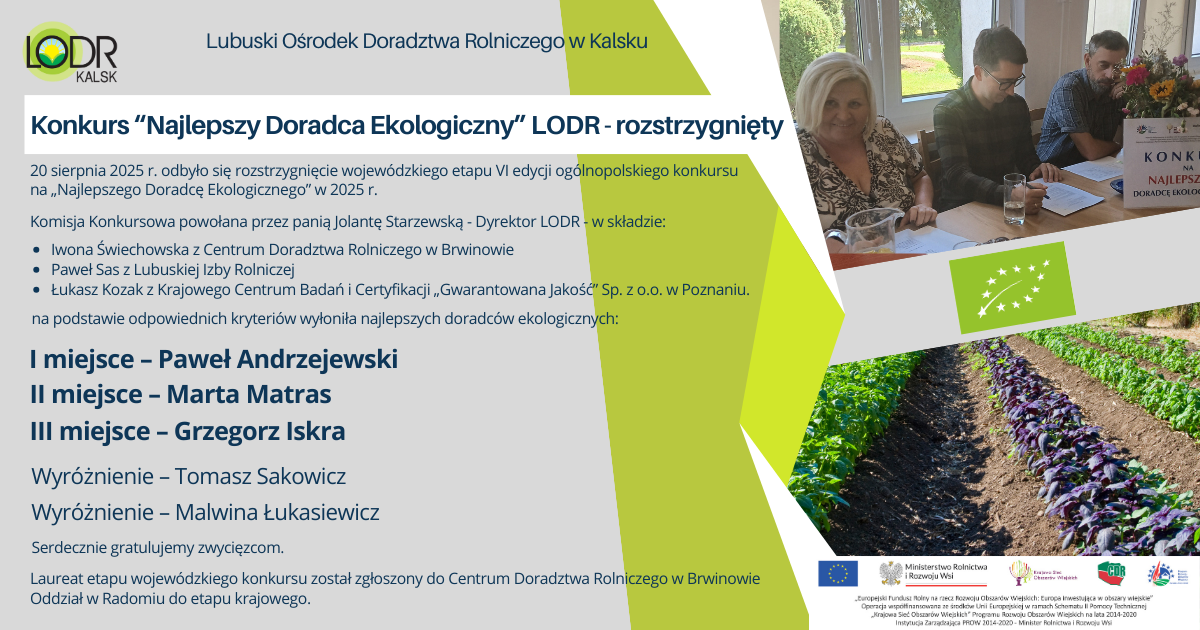 Rozstrzygnięcie konkursu na „Najlepszego Doradcę Ekologicznego” województwa lubuskiego w 2025 roku