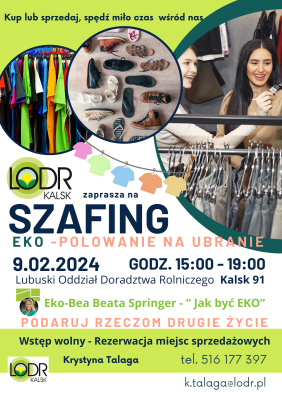 Szafing w LODR ,,Eko polowanie na ubrania" - 9 lutego 2024 r. w godz. 15:00 - 19:00