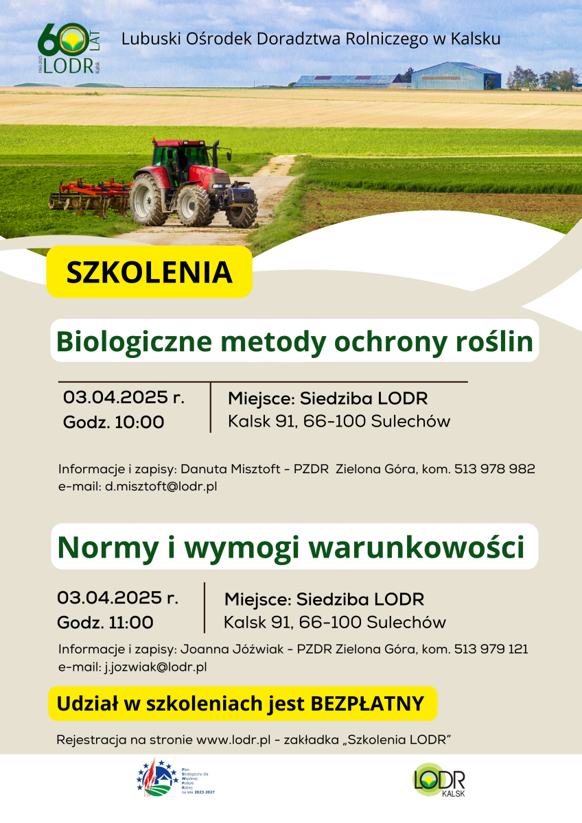 szkolenia: Biologiczne metody ochrony roślin. Normy i wymogi warunkowości
