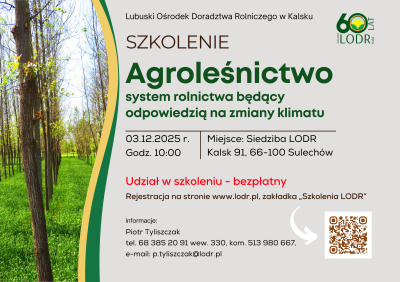 Szkolenie - Agroleśnictwo, system rolnictwa będący odpowiedzią na zmiany klimatu