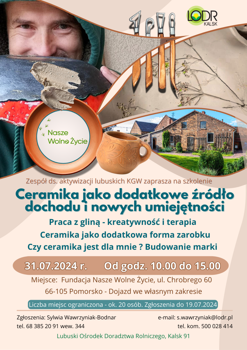 Szkolenie ,,Ceramika jako dodatkowe źródło dochodu i nowych umiejętności”
