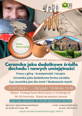 Szkolenie ,,Ceramika jako dodatkowe źródło dochodu i nowych umiejętności”
