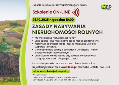 SZKOLENIE ON-LINE / ZASADY NABYWANIA NIERUCHOMOŚCI ROLNYCH