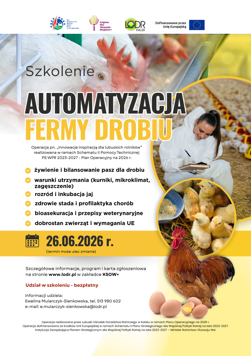 Szkolenie pn. Automatyzacja ferm drobiu – praktyczne aspekty sterowania produkcją i optymalizacji wyników