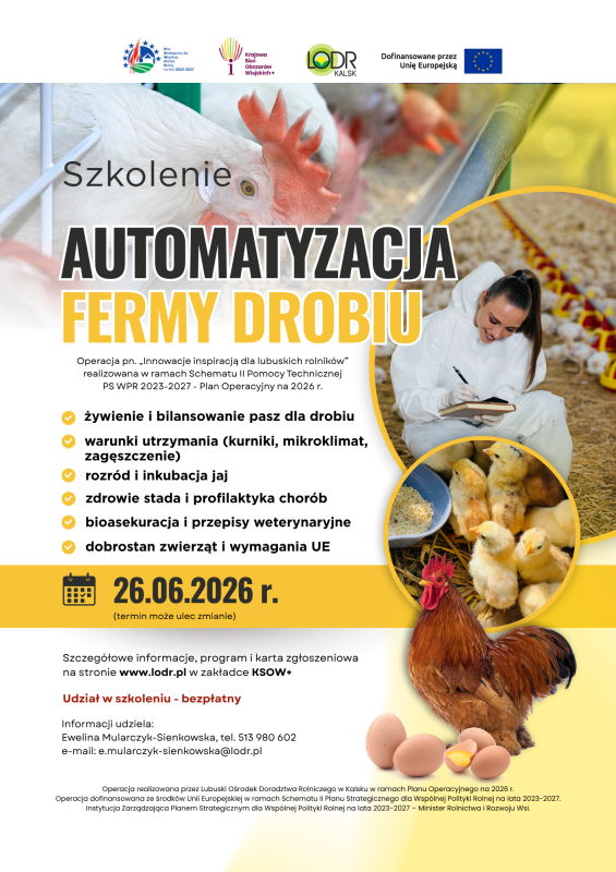 Szkolenie pn. Automatyzacja ferm drobiu – praktyczne aspekty sterowania produkcją  i optymalizacji wyników