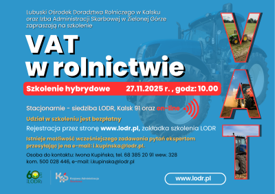 Szkolenie - podatek VAT w rolnictwie