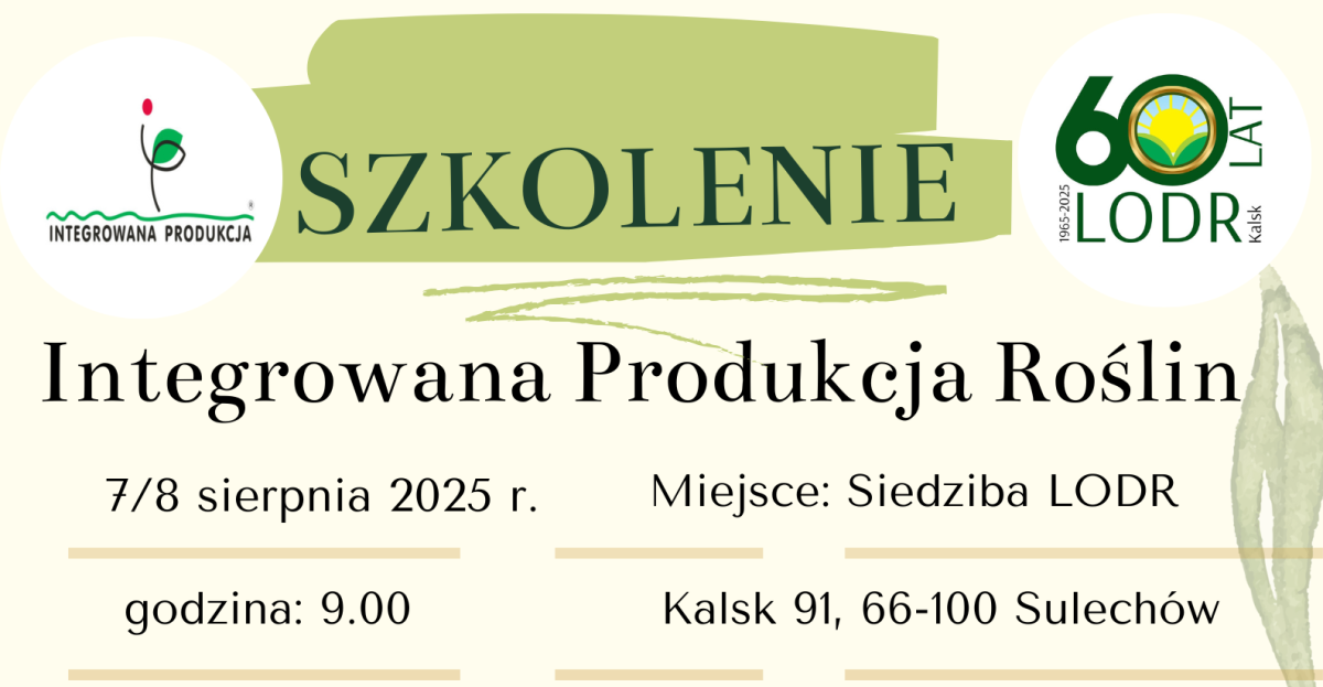 Szkolenie podstawowe (płatne) ,,Integrowana produkcja roślin rolniczych"