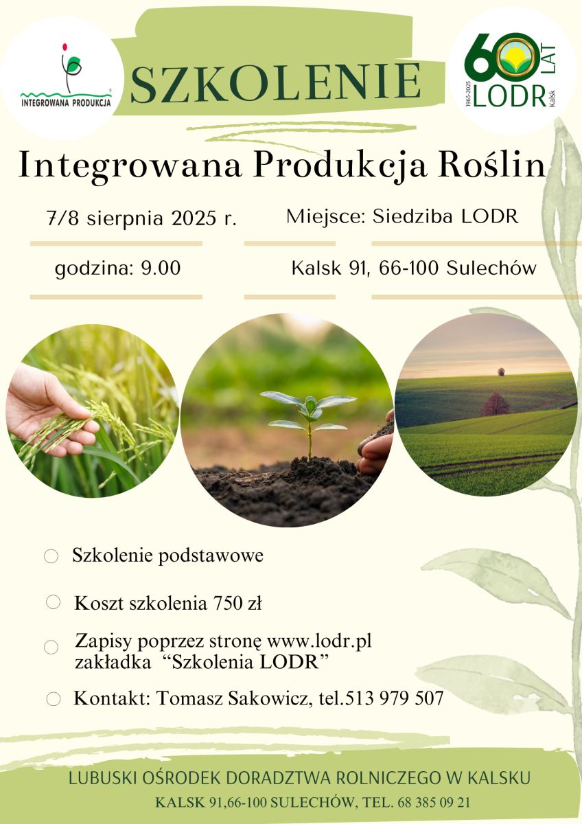 Szkolenie podstawowe (płatne) ,,Integrowana produkcja roślin rolniczych"
