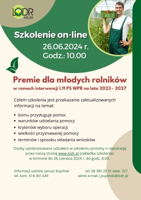 Szkolenie - „Premie dla młodych rolników” w ramach interwencji I.11 PS WPR na lata 2023-2027