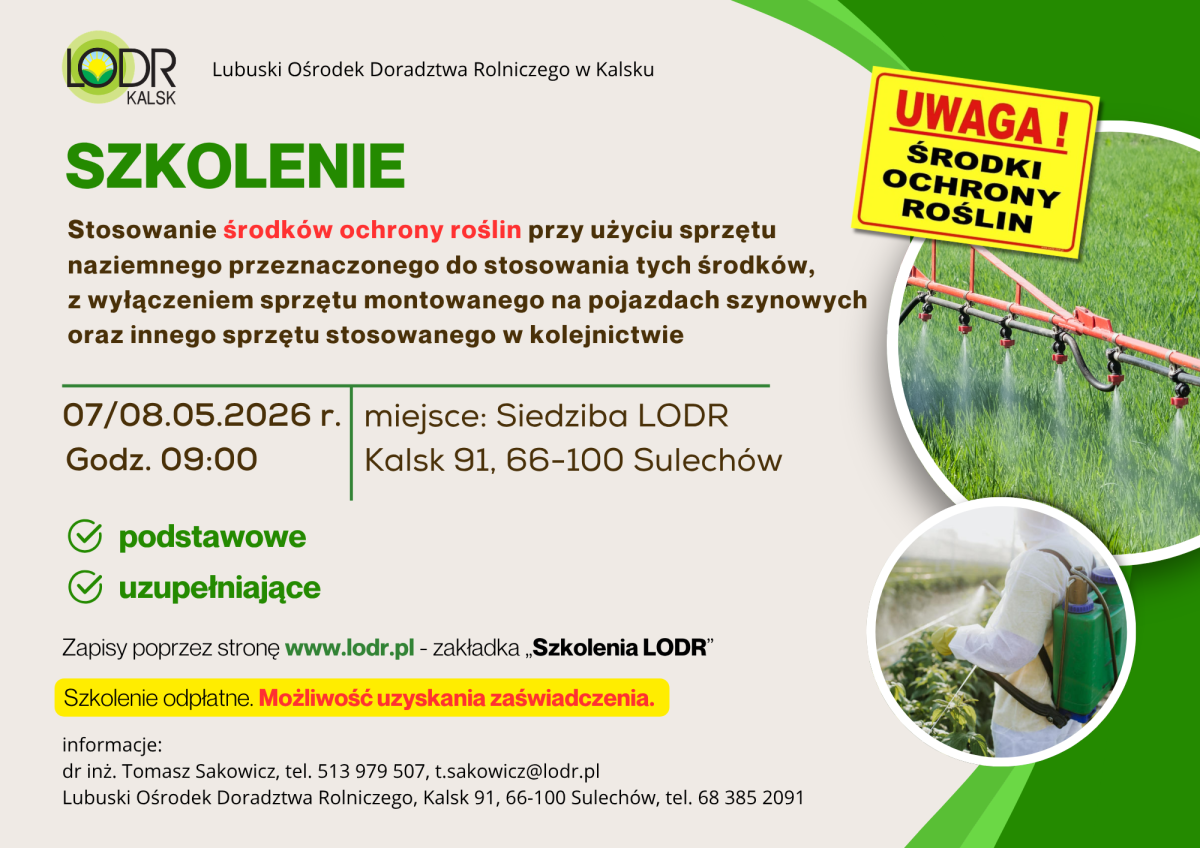 Szkolenie - Stosowanie środków ochrony roślin