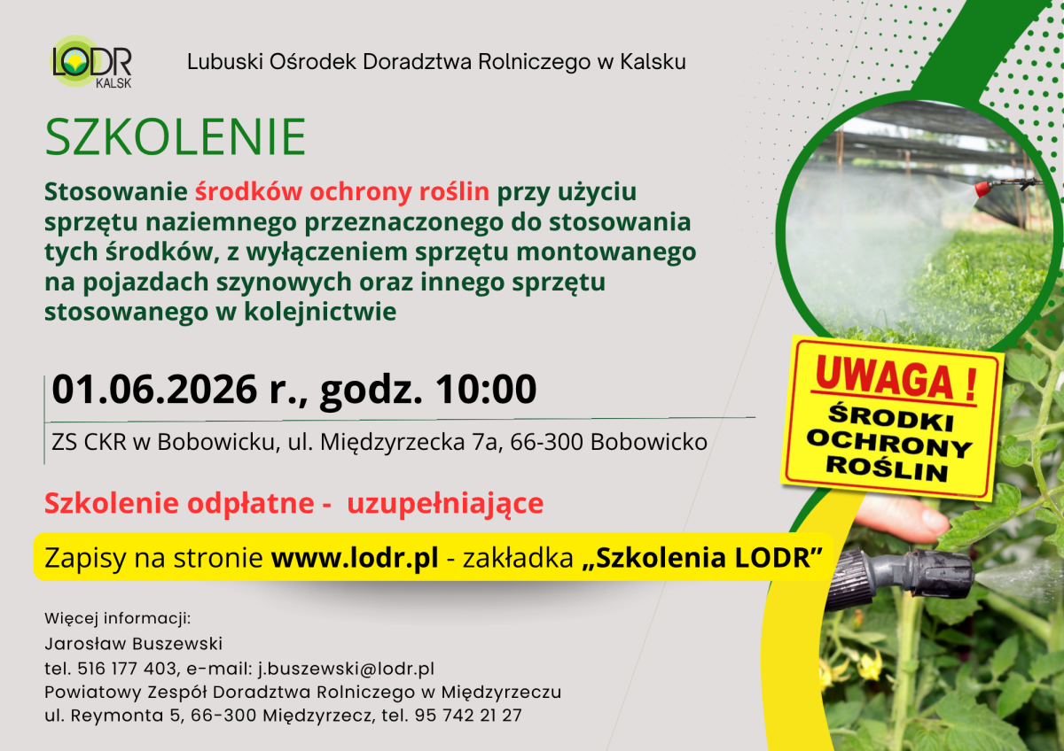 SZKOLENIE UZUPEŁNIAJĄCE - STOSOWANIE ŚRODKÓW OCHRONY ROŚLIN 