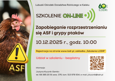 SZKOLENIE - Zapobieganie rozprzestrzenianiu się ASF i grypy ptaków