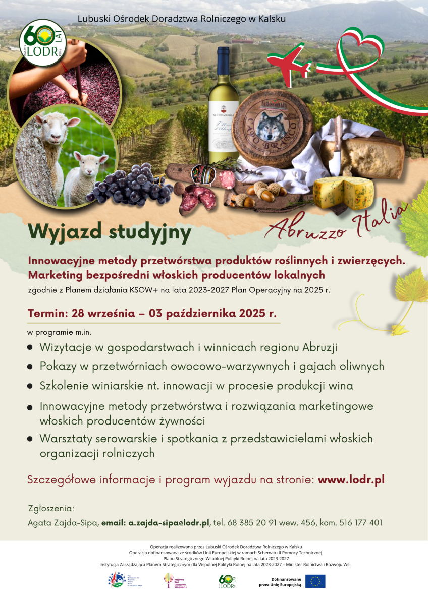 Wyjazd studyjny - Innowacyjne metody przetwórstwa produktów roślinnych i zwierzęcych.  Marketing bezpośredni włoskich producentów lokalnych