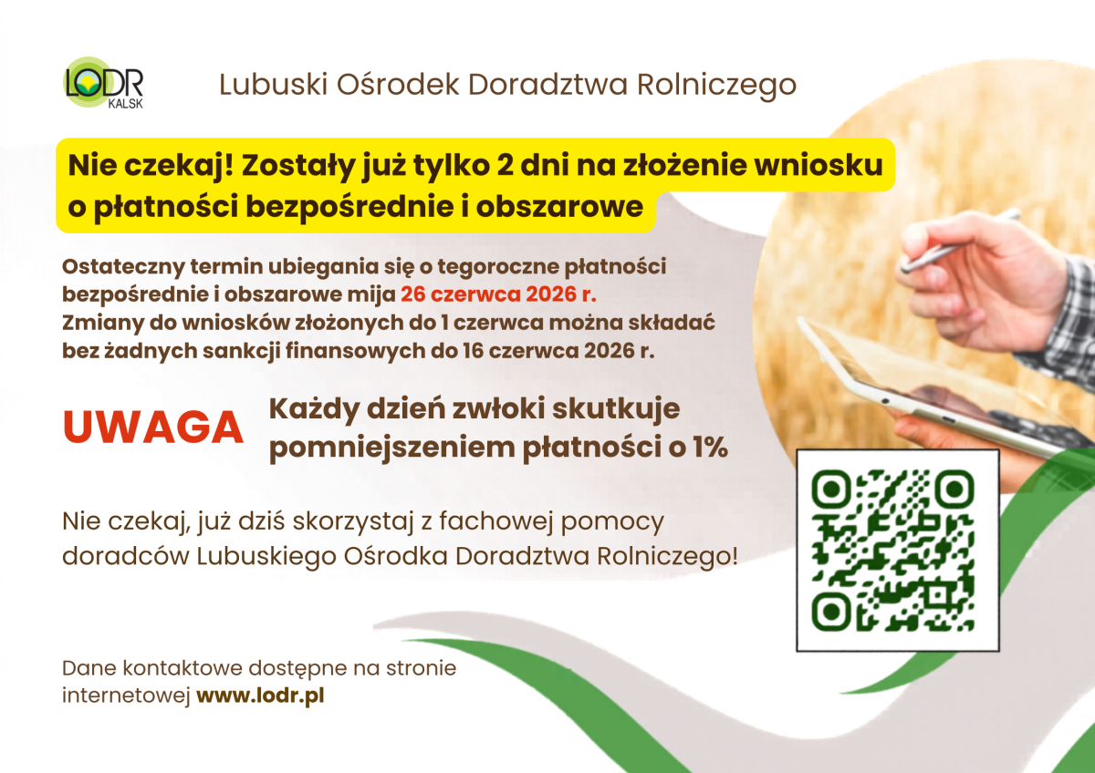 ZOSTAŁY JUŻ OSTATNIE DNI NA ZŁOŻENIE WNIOSKU O PŁATNOŚCI OBSZAROWE! 