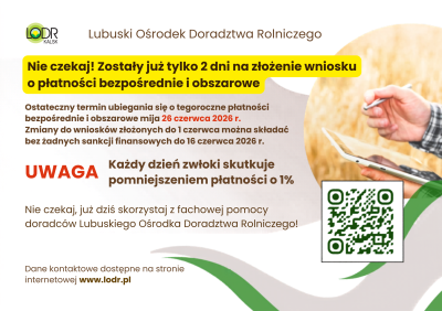 ZOSTAŁY JUŻ OSTATNIE DNI NA ZŁOŻENIE WNIOSKU O PŁATNOŚCI OBSZAROWE! 