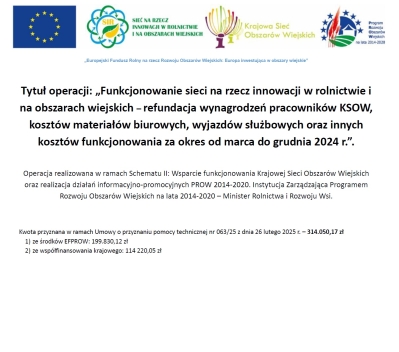 OGŁOSZENIE O REALIZACJI OPERACJI W RAMACH UMOWY O PRZYZNANU POMOCY TECHNICZNEJ Nr 063/25 z dnia 26 lutego 2025 r.